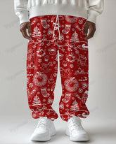 Christmas Playful Print Men's Loose Plus Size Straight Long Sweat Pants